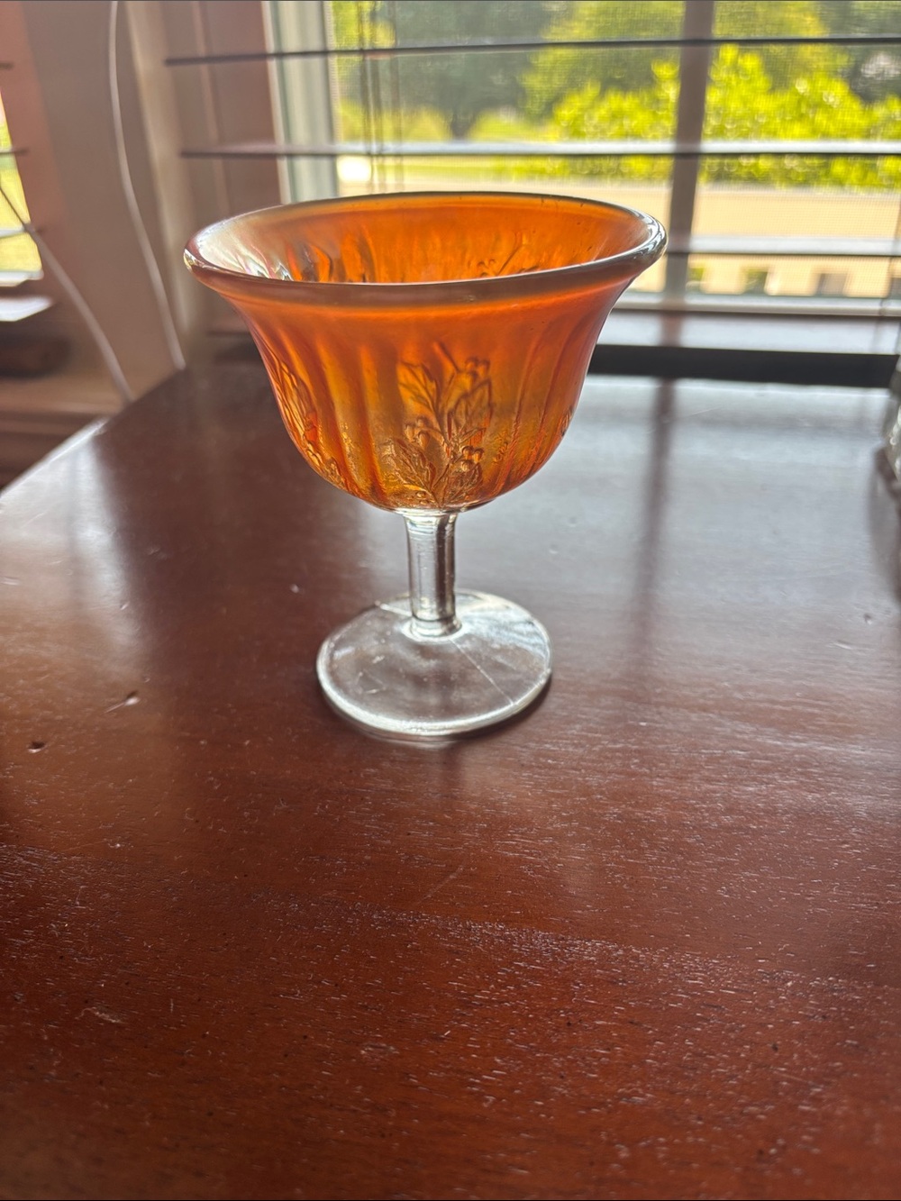 Source Unknown Amber Orange Pressed Glass Compote